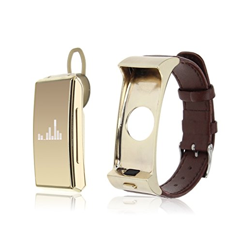 Wemelody® Bluetooth Headset Smartwatch Bracelet Talkband with Heart Rate Monitor for Above iOS 8.0 Android 4.0 Smartphones (Gold)