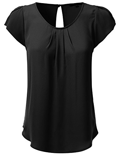 JJ Perfection Women's Petal Short Sleeve Woven Blouse