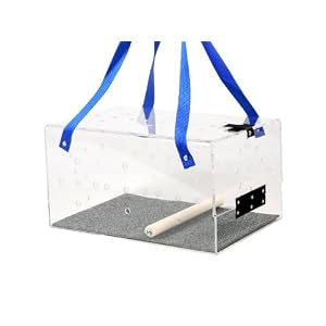 Crystal Shuttle Bird Carrier, Clear with Blue Carrying Strap, 15-Inches L x 10-Inches W x 8-Inches H