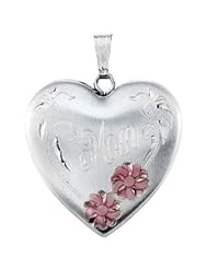 Heart Mom Locket with Flowers in Sterling Silver