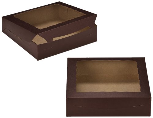 Dress My Cupcake Window Cupcake Box with Lid and Holder for 12 Skinny Mini Cupcakes, Chocolate/Brown, Set of 100