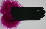 Nine Inches Black Wool Jersey Gloves Trimmed with Marabou for Women and Teens