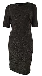 Crepe/Metallic/Polyester Elbow Length Sleeves Crinkled Sheath  Dress