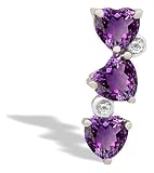 14K White Gold Genuine Heart Amethyst and Diamond 3-Stone Pendant