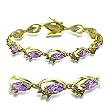 Gold Plated Brass Bracelets with Light Amethyst CZ ,7 Inches