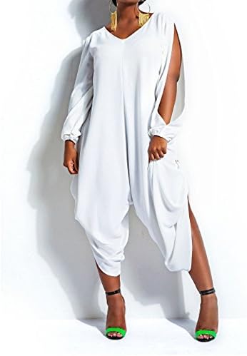 Plus Size Womens V Neck Loose Chiffon Jumpsuit Romper Playsuit Clubwear (3XL, white)