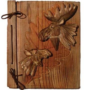Decorative Rustic Wood Carved Moose Design Picture Photo Album 5X7