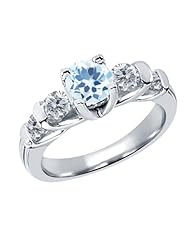 2.07 Ct Round Sky Blue Topaz G/H Diamond 14K White Gold Ring
