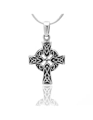 Chuvora .925 Oxidized Sterling Silver Celtic Cross Pendant Necklace 18", Fashion Jewelry for Men, Teen, Boys