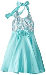 Girls Halter Sequined Lace-Up Polyester/Silk/Shantung  Dress