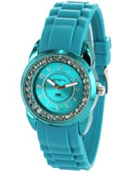 Teal Color Mark Naimer Womans Fashion Watch with IP Color Case, Teal Rhinestones, and Teal Silicone Band. Japanese Movement Dial