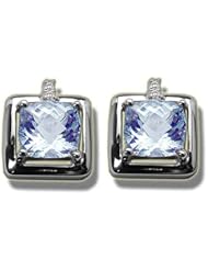 .04 ct 6mm Checkercut Aquamarine White Gold Earring