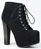 Breckelles BRITNEY-01 Lace Up Wooden Chunky High Heel Ankel Boot Bootie