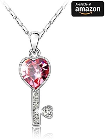 Fashion 18k White Gold ''Enchant You''Red Heart Key Pendant With Swarovski Crystal Necklace Jewelry
