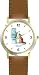 Orange & White Cat Scratching Sofa - Cat Cartoon or Comic - JP Animal - WATCHBUDDY&Acirc;&reg; DELUXE TWO-TONE THEME WATCH - Arabic Numbers - Brown Leather Strap-Size-Large ( Men's Size or Jumbo Women's Size )