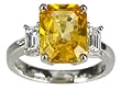 Platinum Yellow Sapphire Ring w/ Emerald Cut Diamond Sidestones (5.69 ct yellow sapphire center, 0.91 cttw diamonds), Size 6