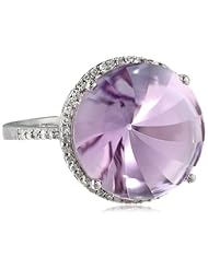Sterling Silver Rose De France and Diamond Round Ring, Size 7