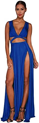 Norboe Women's Blue Sleeveless Cut Out Sexy Carpet Celebrity Evening Dress