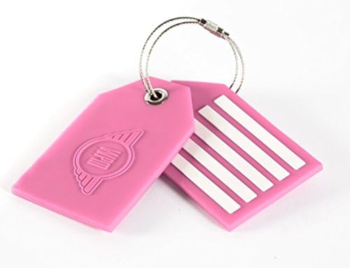 Travel Luggage Tags Pack of 2, Tough and Durable PVC Bag Tag with Steel Wire Cable - Pink