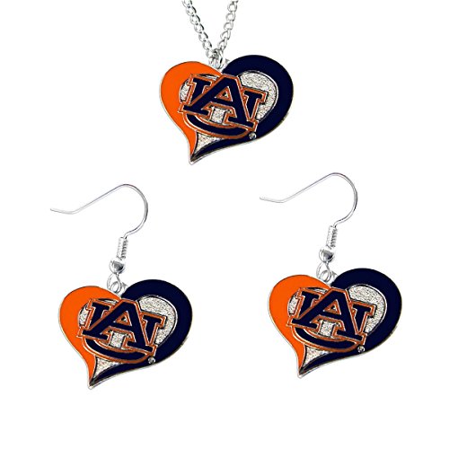 Aminco Auburn Tigers NCAA Swirl Heart Pendant Necklace And Earring Set Charm Gift