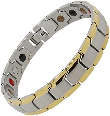 Ionic-Magnetic Therapy Bracelet, Classic 2 Silver &amp; Gold - Holistic Pain Relief for Arthritis, Carpal Tunnel / Medical Grade Stainless-Steel By Holistica Jewelry