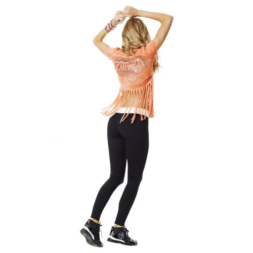 Zumba Fitness We Come in Pieces Slashed V-Neck (Medium, Mango Orange)
