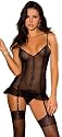 Rene Rofe 2-Piece Merry Widow and G-String Set, Black, Small/Medium