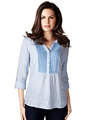 Per Una Pure Linen Embroidered Bib Shirt