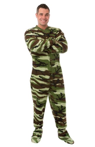 Big Feet PJs Green Camo Micro-polar Fleece Adult Footed Pajamas