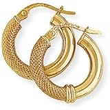 Image of 9ct Hoop Earrings with Plain and Textured Finish. Beautiful presentation gift box and anonymous outer packaging. Money back if not 100% delighted