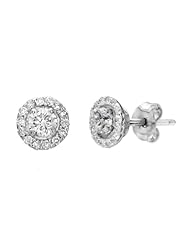 Diamond and Micropave Diamond Stud Earrings in 14k White Gold