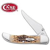 Case Mid Folding Hunter Knife Chrome Vanadium Blade, Handle Amber Bone With Case Shield,