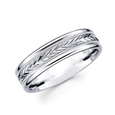 Solid 14k White Gold Ladies Mens Milgrain Arrow Design Wedding Ring Band 6MM Size 8.5