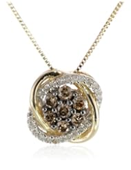 10k Yellow Gold Champagne and White Diamond Pendant Necklace (1/4 cttw, I-J Color, I2-I3 Clarity), 18"