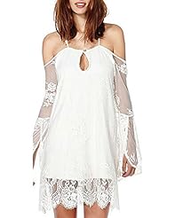 Plus Size Sexy Polyester Short Summer Floral Print Lace Halter Long Sleeves Off the Shoulder Mini Dress 