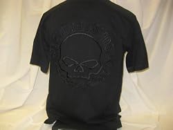 Harley-Davidson&reg; Men's Short Sleeve Black on Black Skull Tee. Embroidered graphics. 99045-09VM