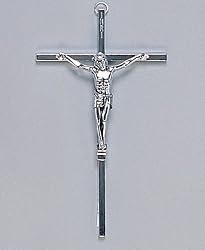 Fine All Metal SilverTone Crucifix - Wall Mount - 8'' in Height - IMPORTED FROM ITALY