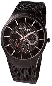 Skagen #809XLTBB Men's Multi Function Black IP Titanium Mesh Bracelet Watch