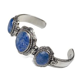 Southwest Blues Three Stone Denim Lapis Sterling Cuff Bracelet