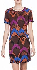 Spandex/Viscose Chevron Print Round Neck Shift Short Sleeves  Dress