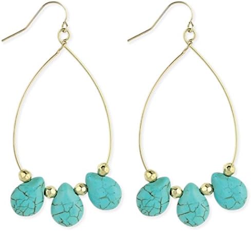 Faux Turquoise Teardrtop Earrings in Remark Silver Plate - 2 1/2 Inch Drop (Gold tone)