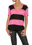 Monrow Women's S/S Mesh Panel Tee Shirt in Black/Pink
