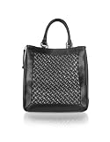 Emporio Due Black & Gray Woven Leather Tote Bag