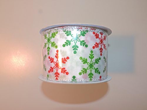 Red and Green Snowflakes Decorative 2.5 in x 25ft Continuous Wire-edged Ribbon - Great for the Christmas Season!