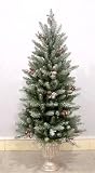 National Tree Company DUF-322-30 3 Foot Dunhill Fir Entrance Tree with Snow, Red Berries, and Cones with 50 Velvet Frost Multi Lights in Pearl Silver Plastic Pot