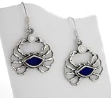 Sterling Silver LAPIS and Mother of Pearl CRAB Earrings
