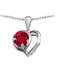 Original Star K (tm) Heart Shape Pendant With Round Created Ruby in 925 Sterling Silver