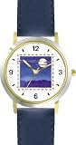 Moon at Night - from Hush Little Baby by Artist: Sylvia Long - WATCHBUDDY&reg; DELUXE TWO-TONE THEME WATCH - Arabic Numbers - Blue Leather Strap-Size-Women's Size-Small