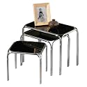 Premier Housewares Nest of Tables with Black Glass Top and Chrome Legs, Set of 3, 45.5x29.5x38 cm