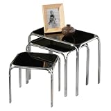 Premier Housewares Nest of Tables with Black Glass Top and Chrome Legs, Set of 3, 39 x 46 x 30 cm